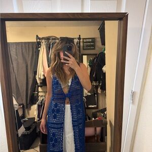 Elegant Blue Crochet Women's Blouse